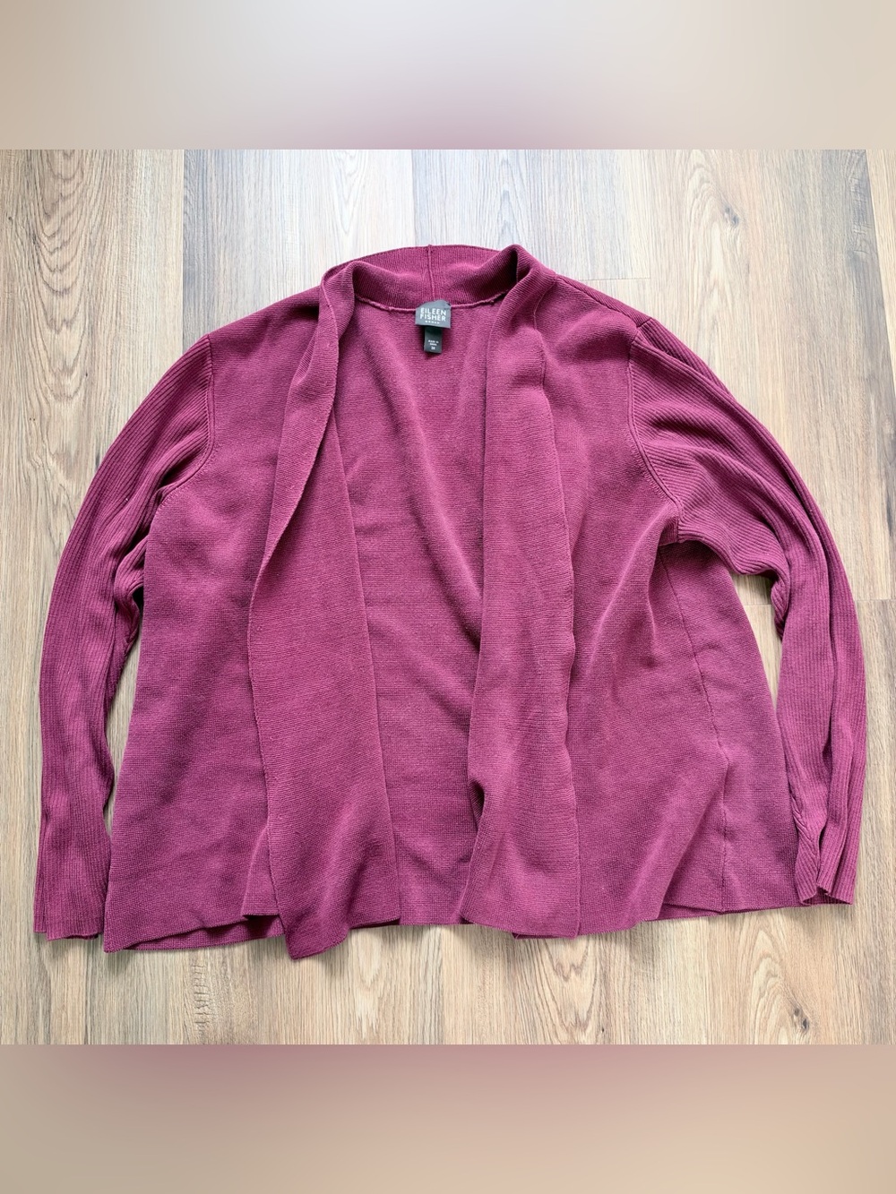 Eileen Fisher Open Cardigan Sweater Womens 3X Silk Cotton Burgundy Minimalist